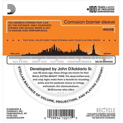 DADDARIO EJ10 AKUSTİK GİTAR TEL SETİ, 10-47, 80/20 BRONZE, EXTRA LIGHT