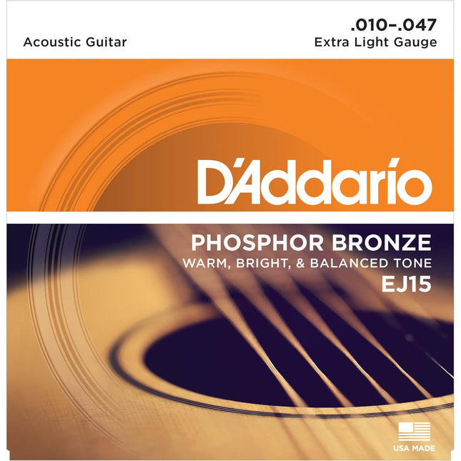 DADDARIO EJ15 AKUSTİK GİTAR TEL SETİ, 10-47, PHOSPHOR BRONZE, EXTRA LIGHT