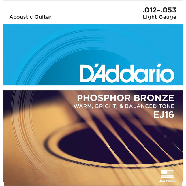 DADDARIO EJ16 AKUSTİK GİTAR TEL SETİ, 12-53, PHOSPHOR BRONZE, LIGHT