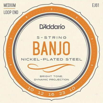 DADDARIO EJ61 BANJO TEL SETİ, NICKEL WOUND, 10-23, MEDIUM