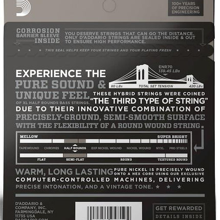 DADDARIO ENR70 BASS GİTAR TEL SETİ, HALF ROUND BASS, REGULAR LIGHT