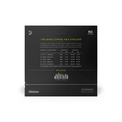 BAS GİTAR TEL SETİ, NYXL SERİSİ, LONG SCALE, 5 TEL