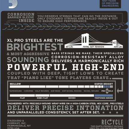 DADDARIO EPS220 BASS GİTAR TEL SETİ, XL, 40-95, LONG SCALE, PROSTEELS