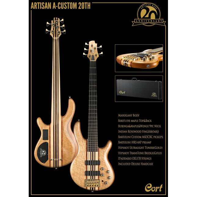 CORT A4 CUSTOM 20THNAT BASS GİTAR, ÇANTALI, NATUREL