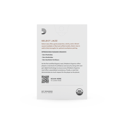 D'Addario Woodwinds Organic Select Jazz Unfiled Alto Saksafon Kamışı No:2 Soft