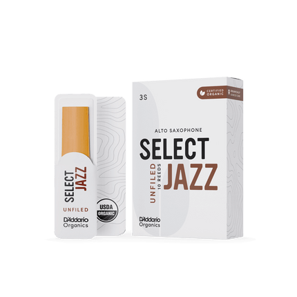 D'Addario Woodwinds Organic Select Jazz Unfiled Alto Saxophone Reed No:3 Soft 