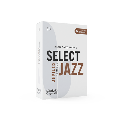 D'Addario Woodwinds Organic Select Jazz Unfiled Alto Saxophone Reed No:3 Soft 