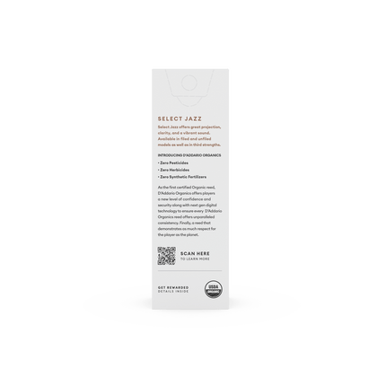 D'Addario Woodwinds Organic Select Jazz Unfiled Tenor Saksafon Kamışı No:2 Hard