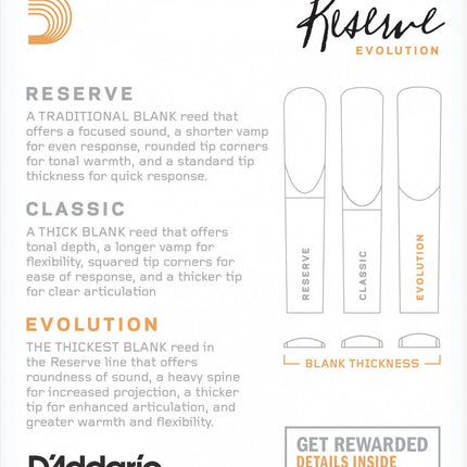 D'Addario Woodwinds Reserve Evolution DCE1025 Sib Klarnet Kamışı No:2.5