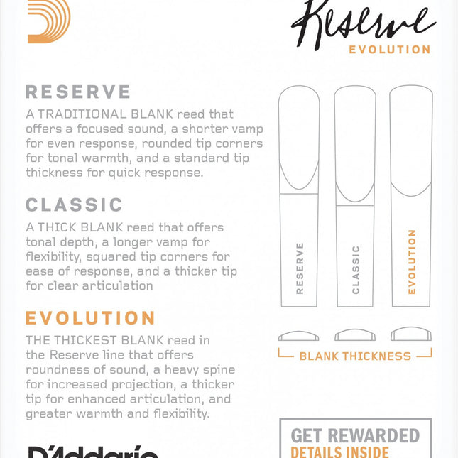 D'Addario Woodwinds Reserve Evolution DCE1025 Sib Klarnet Kamışı No:2.5