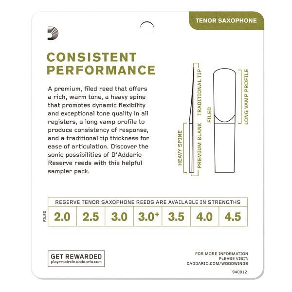 D'Addario Woodwinds Reserve Tenor Saksafon Kamışı - Sampler Pack 3,0/3,5