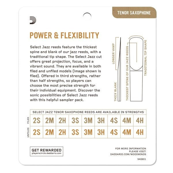 D'Addario Woodwinds Select Jazz Tenor Saksafon Kamışı - Sampler Pack 3S/3M
