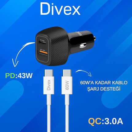 Divex Da-312 PD 43W USB-C To C Car Charger