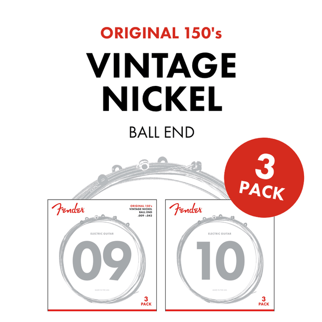 Fender Original 150 Pure Nickel Wound Ball End 150L .009-.042 3 Pack Electric Guitar String