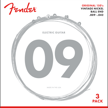 Fender Original 150 Pure Nickel Wound Ball End 150L .009-.042 3 Pack Electric Guitar String