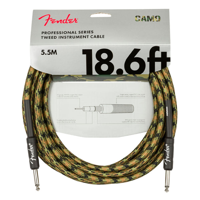 Fender Professional Straight/Plain End 5m Woodland Camo Instrument Cable