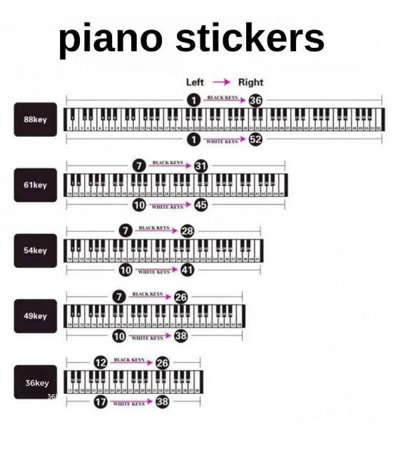 HBK Piyano Org Klavye Tuşları Için Siyah Nota Sticker Etiketi Aksesuarı 37-49-54-61-88 Tuşlara Uygun