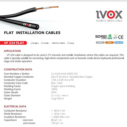 Ivox Vf-224 Twin Flat Installation Cable Stereo