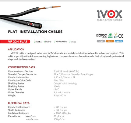 Ivox Vf-224 Twin Flat Installation Cable Stereo