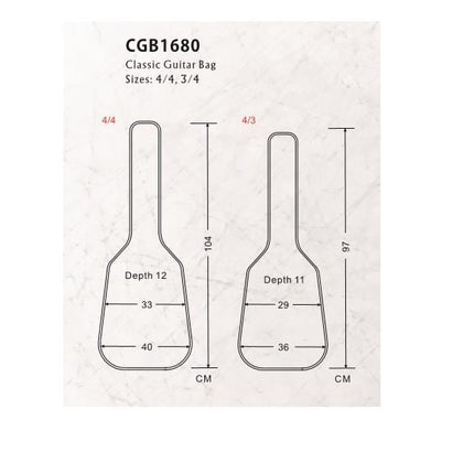 KLASİK GİTAR KILIFI, SCALE 4/4, SİYAH+ RENK, 600D