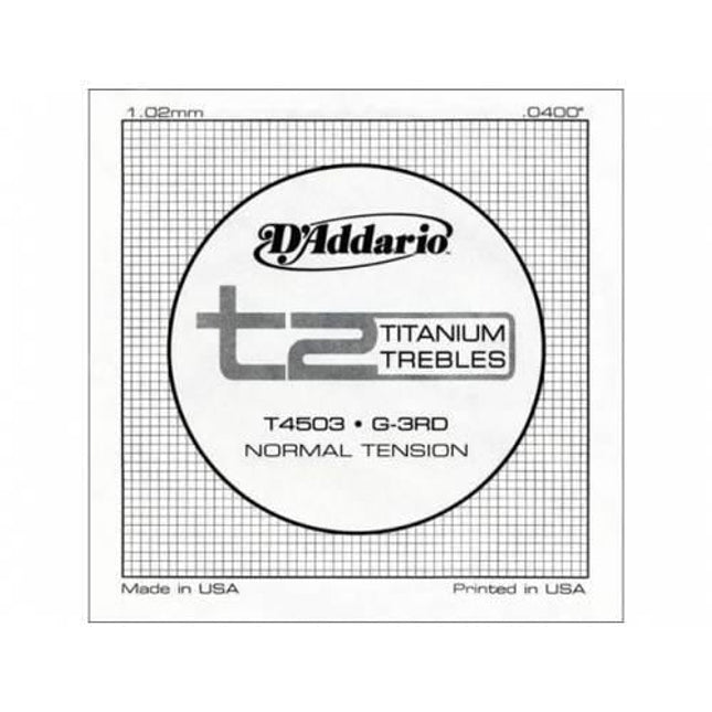 DADDARIO T4503 KLASİK TEK TEL, T2 SERİSİ, TITANIUM TREBLES, G-(SOL), (1,02MM), NORMAL