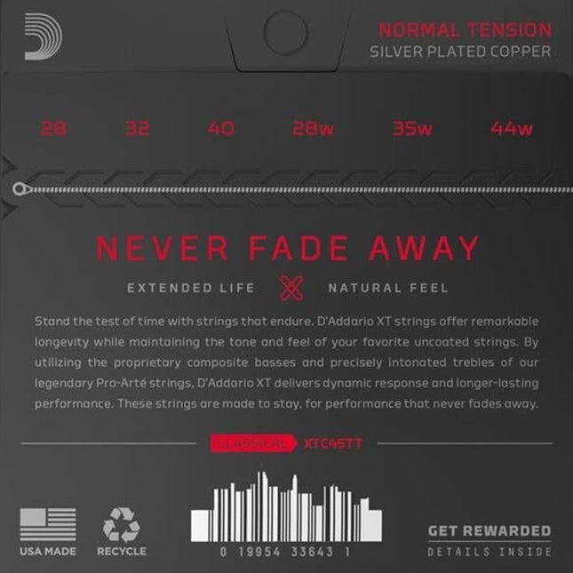DADDARIO XTC45TT KLASİK GİTAR TEL SETİ, TITANIUM, NORMAL TENSION