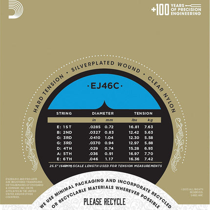DADDARIO EJ46C PRO-ARTE KLASİK GİTAR TEL SETİ, COMPOSITE CORE, HARD TENSION