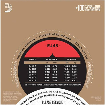 D'addario EJ45 Normal Classical Guitar String