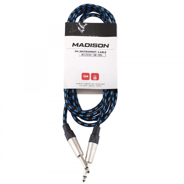 Madison Braided Fabric Guitar Cable 3 Meters - BLACK BLUE STRIPED 