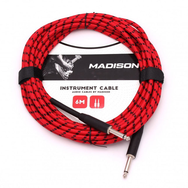 Madison Braided Fabric Guitar Cable 6 Meters - RED BLACK STRIPED 