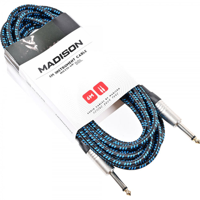Madison Braided Fabric Guitar Cable 6 Meters - BLACK BLUE STRIPED