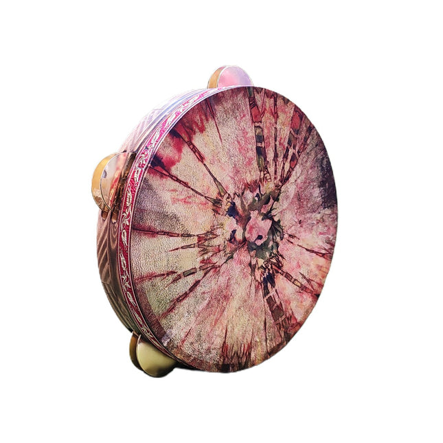 Tambourine Yellow Metal Bell Marbling Patterned Leather 28 cm DZDSE28