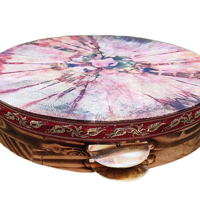 Tambourine Yellow Metal Bell Marbling Patterned Leather 28 cm DZDSE28