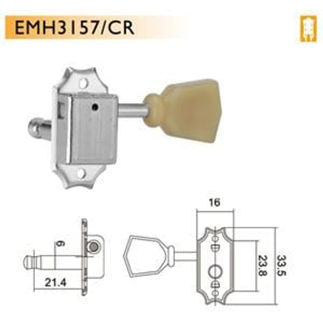 VALENCIA EMH3157CRR3L3 ELEKTRO GİTAR BURGUSU, 3 SAĞ+3 SOL, KROM