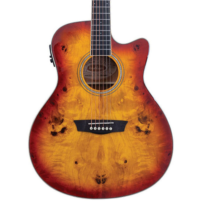 Washburn Deep Forest Burl Ace Amber Fade Electric Acoustic Guitar 
