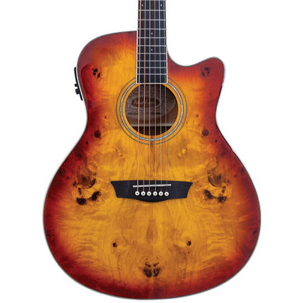 Washburn Deep Forest Burl Ace Amber Fade Electric Acoustic Guitar 