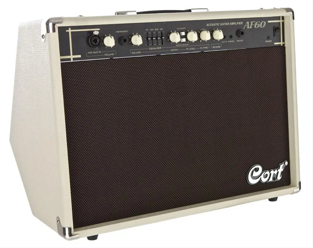 Cort AF60 Akustik Gitar ve Enstrüman Amfisi (Orta/Profesyonel Seviye) | 60 Watt Güç, Çift Kanal Girişi, Dahili Reverb/Chorus Efektleri ve Çelik Izgara