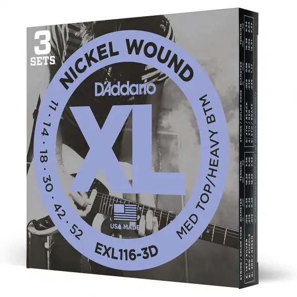 D'Addario EXL116-3D Nickel Wound 3'lü Paket Elektro Gitar Teli (11-52)