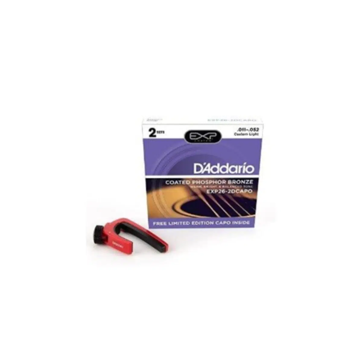 D'Addario EXP26-2DCAPO EXP Serisi Akustik Gitar Tel Seti (11-52 - Coated Phosphor Bronze - 2 Set + Capo)