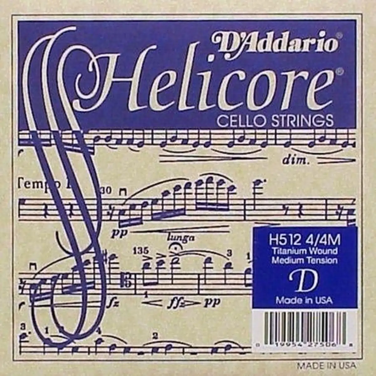 D'Addario H512 Helicore Tek Çello Re (D) Teli (4/4) | Titanyum Sarım ile Net Tını Çok Lifli Çelik Öz ve Hızlı Yay Tepkisi