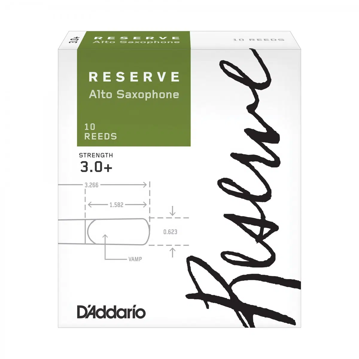 D'Addario DJR10305 Reserve Alto Saksafon Kamışı No: 3.0+ (Profesyonel) - 10'lu Paket | Dosyalı Kesim, Zengin Harmonik Yapı ve Hassas Kontrol