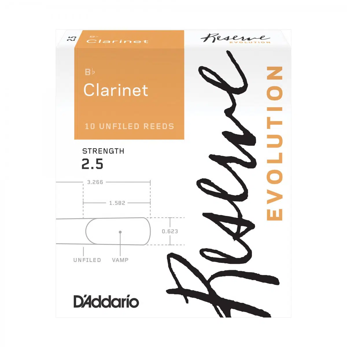 D'Addario DCE1025 Reserve Evolution Bb Klarnet Kamışı No: 2.5 (Orta Seviye) - 10'lu Paket | Rahat Çalım, Yumuşak Ton ve Profesyonel Kontrol