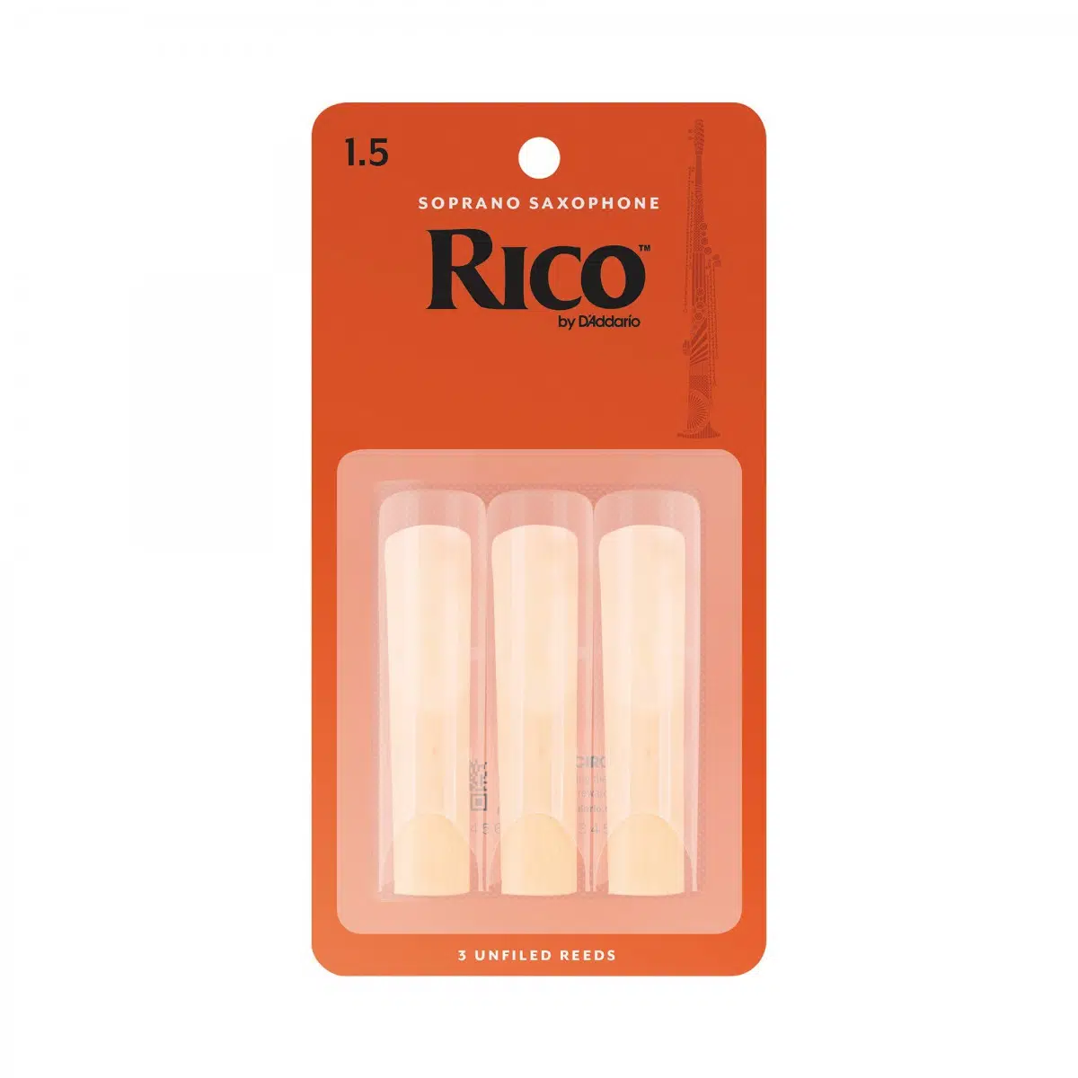 D'Addario RIA0315 Rico Orange Box Soprano Saksafon Kamışı No: 1.5 (Başlangıç/Eğitim) - 3'lü Paket | Klasik Turuncu Kutu, Kolay Çalım ve Cazip Fiyat Avantajı
