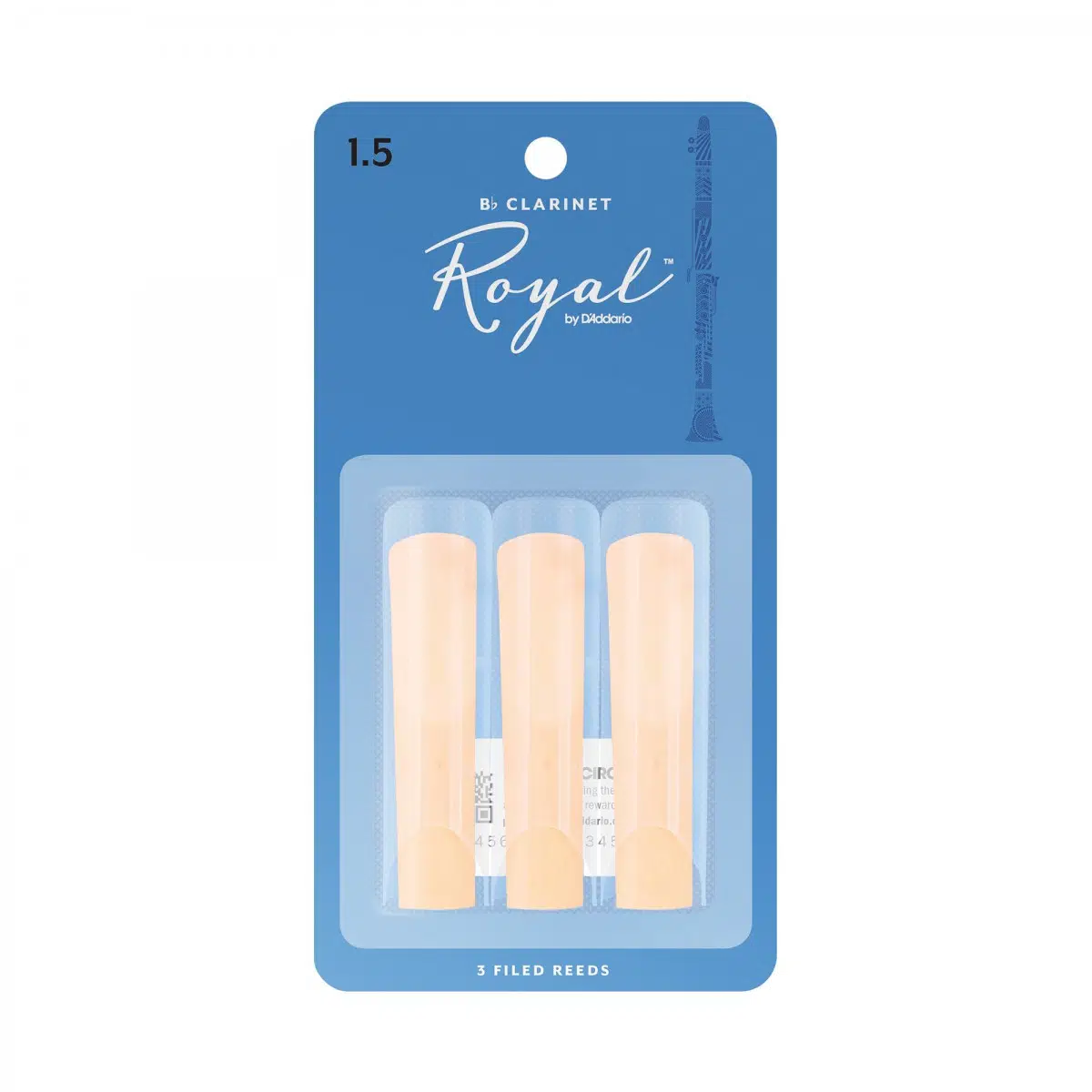 D'Addario RCB0315 Rico Royal Sib (Bb) Klarnet Kamışı No: 1.5 (Başlangıç/Eğitim) - 3'lü Paket | Fransız Kesim (Filed), Esnek ve Net Ton Yapısı