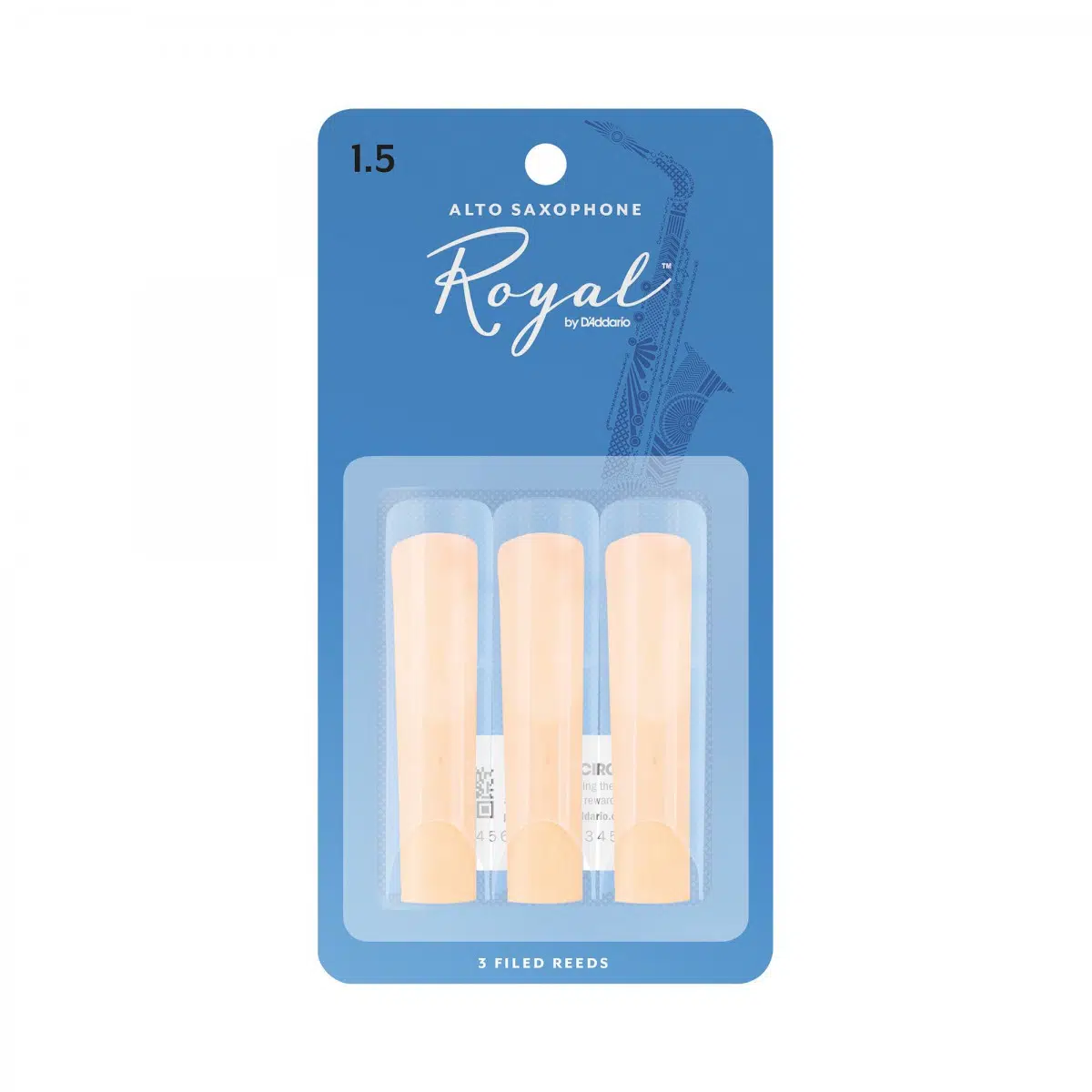 D'Addario Woodwinds RJB0315 Royal Alto Saksafon Kamışı - No: 1.5 (Eğitim - 3'lü Paket) | Dosyalı (Filed) Kesim, Yeni Başlayanlar İçin Kolay Tepki ve Net Ses Aralığı | Uyum: Tüm Standart Alto Saksafonlar