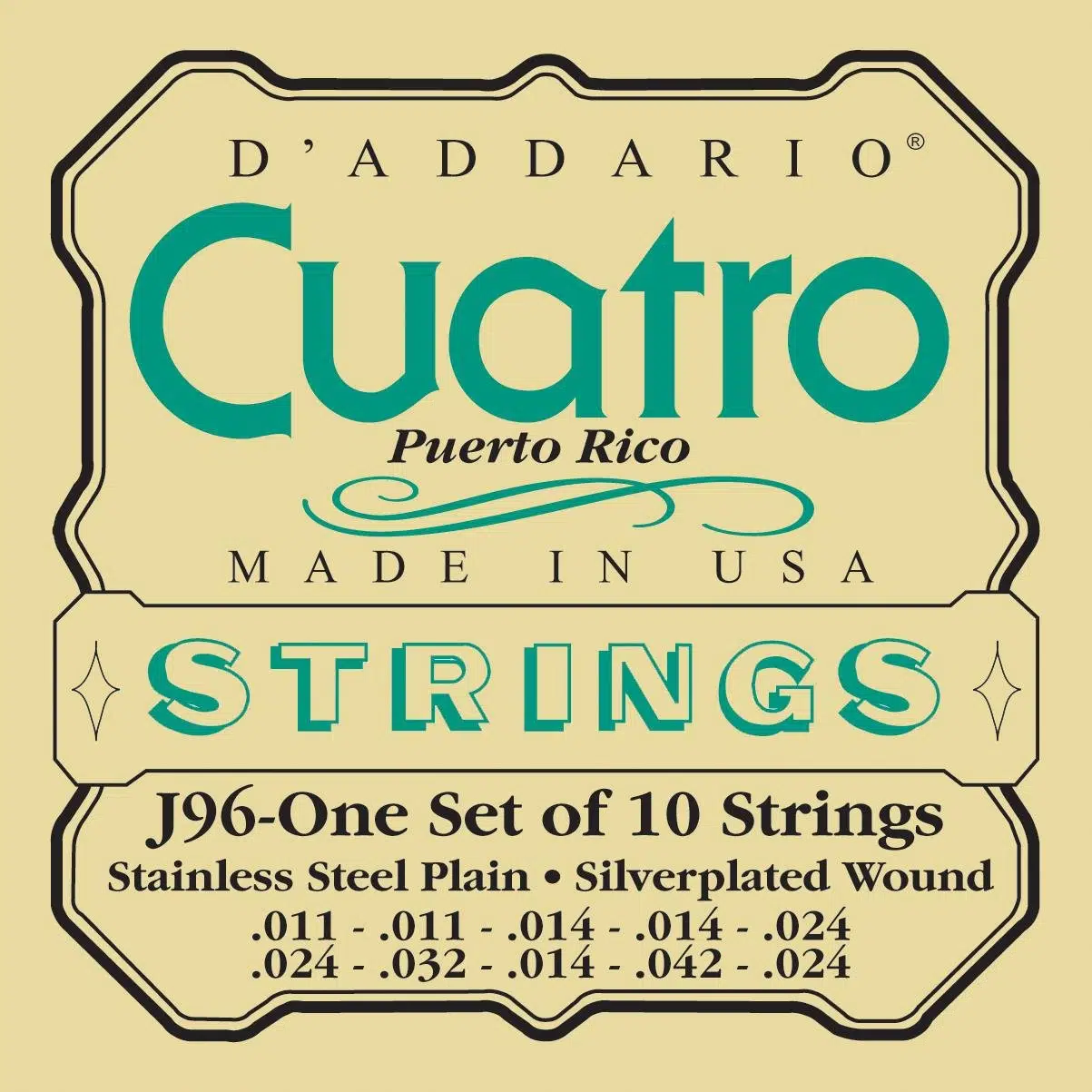 Daddario J96 Puerto Rico Cuatro Seti Akustik Gitar Teli | Silver/Clear Nylon