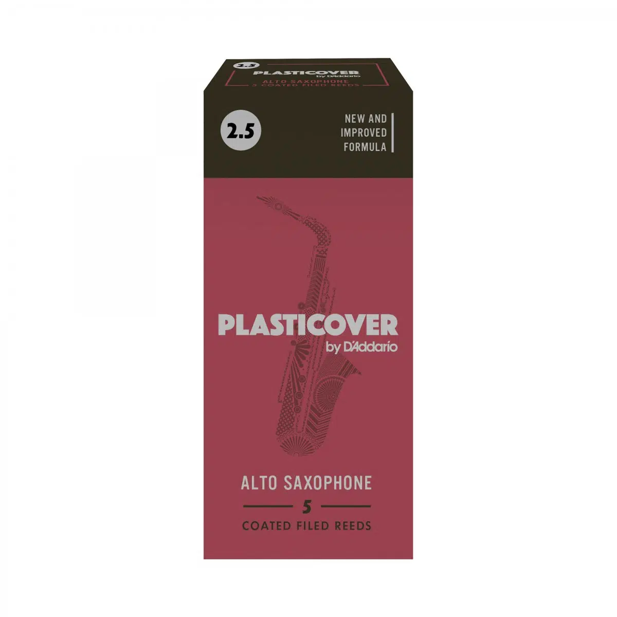 D'Addario RRP05ASX250 Rico Plasticover Alto Saksafon Kamışı No: 2.5 (Profesyonel) - 5'li Paket | Siyah Plastik Kaplama, Neme Karşı Dayanıklı ve Kararlı Performans