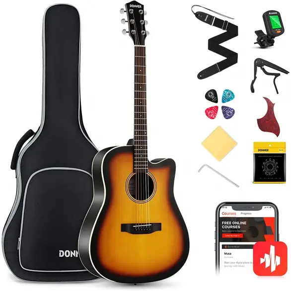 Donner DAG-1CS (EC1020) Cutaway Akustik Gitar Paketi (Sunburst)
