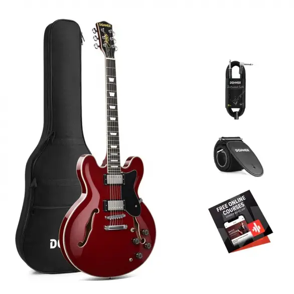 Donner DJP-1000 Semi-Hollow Elektro Gitar (Kırmızı)
