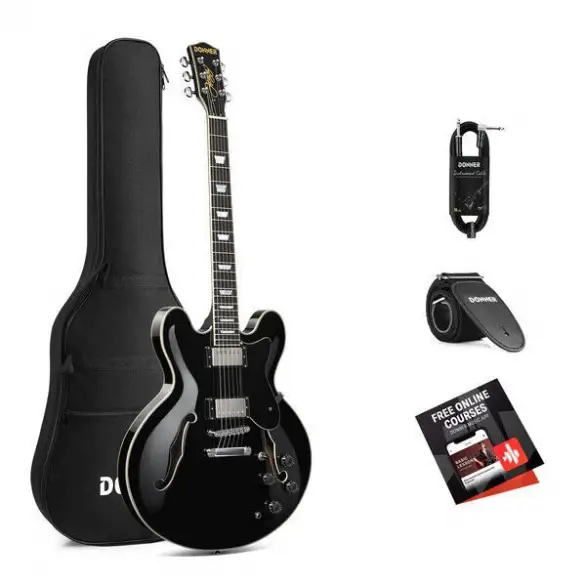 Donner DJP-1000 Semi-Hollow Elektro Gitar (Siyah)
